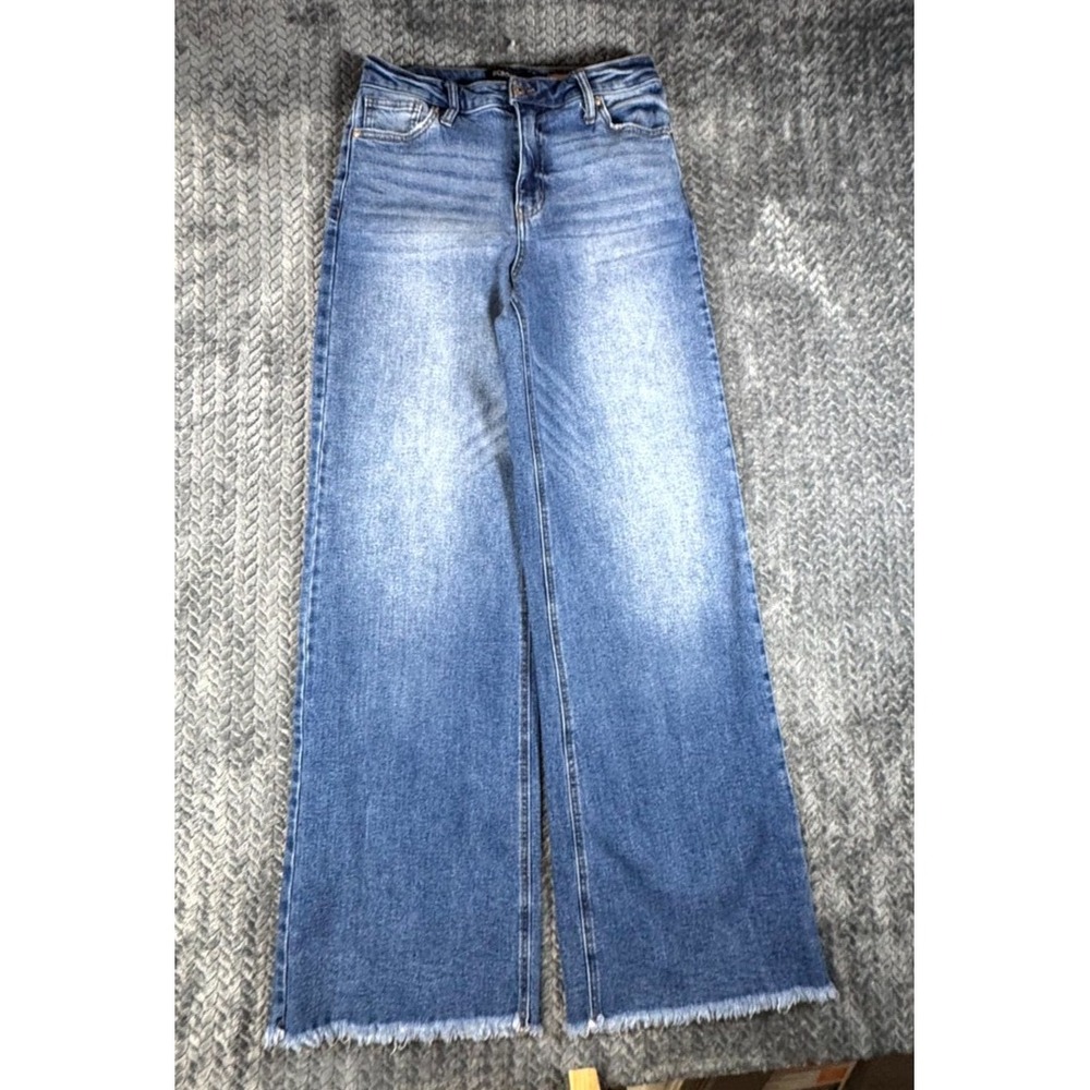 BCBGeneration Jeans Womens 5/27 Blue Denim Stretch High Rise Frayed Hem Wide Leg